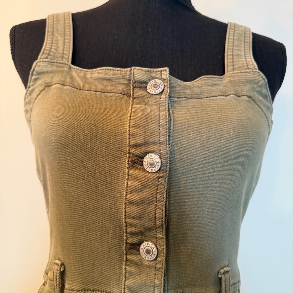 American Eagle Outfitters Women S Button-Down Mini Dress Overall Utility Stretch - Picture 2 of 11
